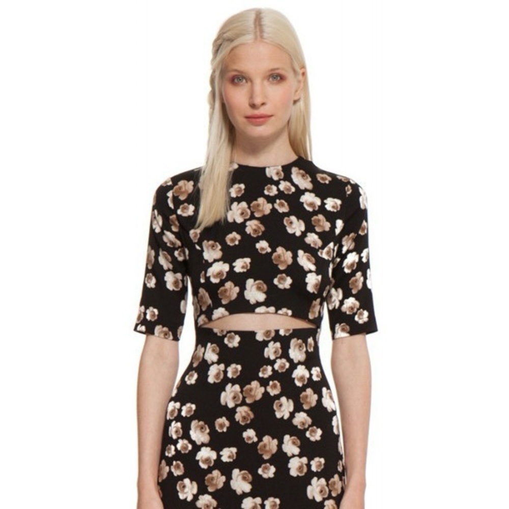 SUNO Black and Cream Floral Cutout Dress